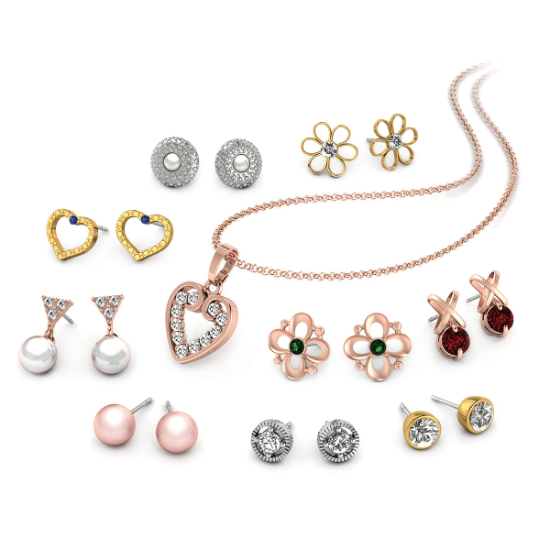 Fierro 9 Pairs Earring Set + Free Crystal Heart Pendent